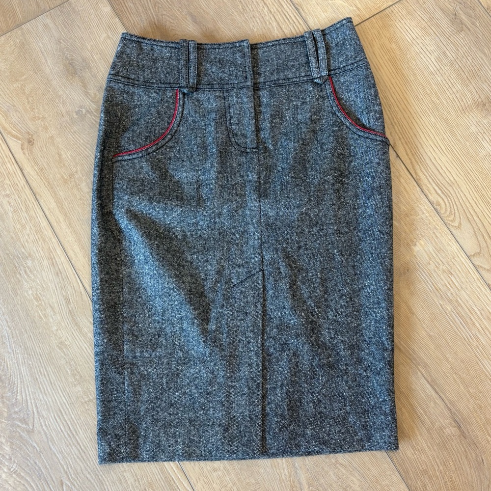 Bebe Gray Pencil Skirt with Red Stitching